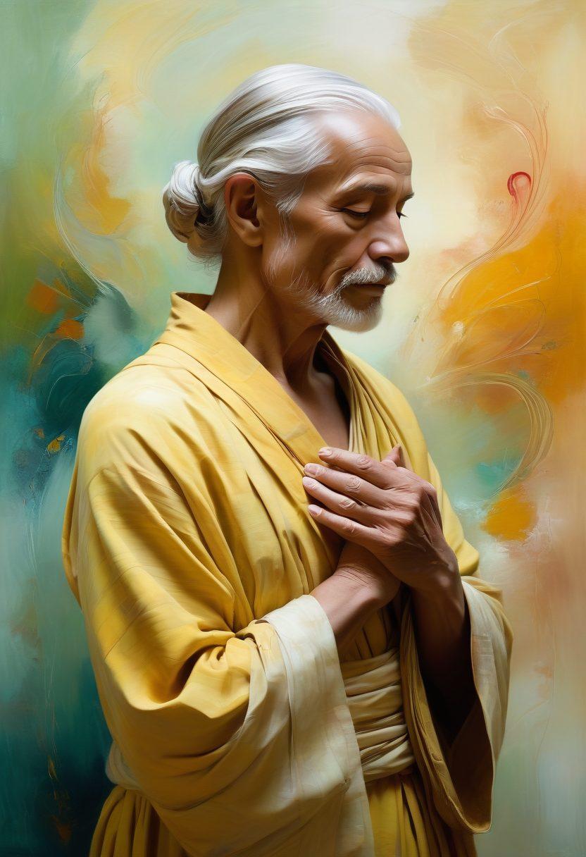 A serene yet powerful scene depicting a wise figure gently placing a hand on a shoulder, surrounded by soft light to symbolize understanding and communication. In the background, abstract representations of emotional expressions unfold, transitioning from chaos to calm. Use a muted color palette with vivid highlights to emphasize the act of chastisement as a tool for growth. painterly style. soft brushstrokes. warm tones.